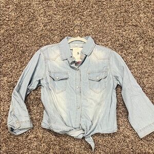 Old Navy Light Blue Denim Tie-Front Shirt